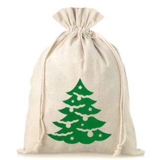 Geschenk 1 St. Sack à la Leinen mit Druck 26 x 35 cm - Weihnachten / Tannenbaum