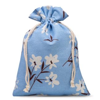 Geschenk 1 St. Säckchen à la Leinen mit Druck 30 x 40 cm - naturafarbe / blaue Blumen