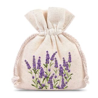 Geschenk 10 St. Baumwollsäckchen 8 x 10 cm - naturfarbe mit Druck Lavendel