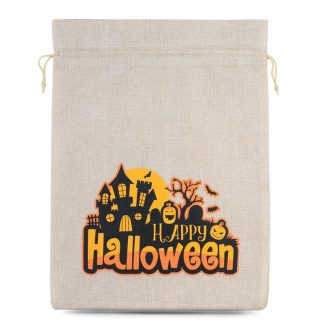 1 St. Halloween Jutesäckchen  (Nr.1) 30 x 40 cm - naturfarbe hell