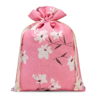 1 St. Säckchen à la Leinen mit Druck 30 x 40 cm - naturfarbe / rosa Blüten