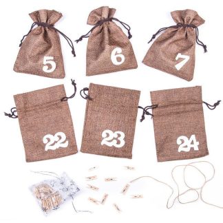 1 Stk. Adventskalender Jutesäckchen 13 x 18 cm – naturdunkel + weiße Zahlen