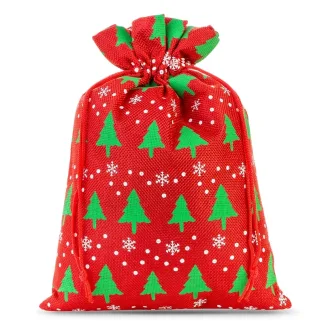 1 St. Jutesack 26 cm x 35 cm - rot / Tannenbaum