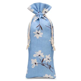 1 St. Säckchen à la Leinen mit Druck 16 x 37 cm - naturafarbe / blaue Blumen