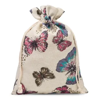 1 St. Sack à la Leinen mit Druck 30 x 40 cm - Naturfarbe / Schmetterling