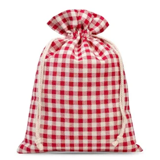 1 St. Sack à la Leinen mit Druck 22 x 30 cm - naturfarbe / rotes Gitter