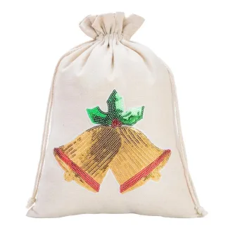 1 St. Sack à la Leinen mit Druck 26 x 35 cm - Weihnachten / Glocke