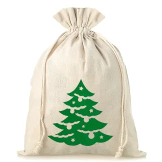 1 St. Sack à la Leinen mit Druck 26 x 35 cm - Weihnachten / Tannenbaum