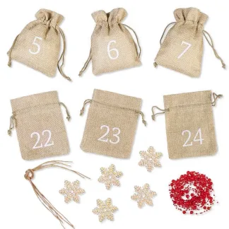 1 Stk. Adventskalender Jutesäckchen 10 x 13 cm - Naturfarbe + weiße Zahlen