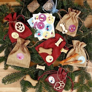 1 Stk. Adventskalender Jutesäckchen 12 x 15 cm und 13 x 18 cm bordeaux und hellbraun