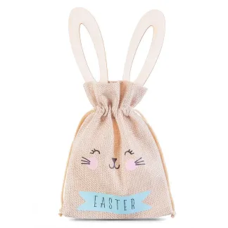 1 Stk. Jutesäckchen 13 x 18 cm - Ostern + Osterei aus Holz mit Ohren