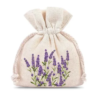 10 St. Baumwollsäckchen 8 x 10 cm - naturfarbe mit Druck Lavendel