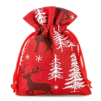 10 St. Jutesäckchen 10 x 13 cm - rot / Rentier