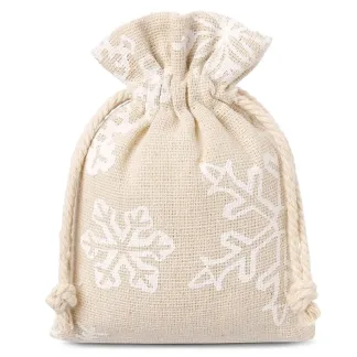 10 St. Säckchen à la Leinen mit Druck 12 x 15 cm - naturfarbe / Schnee