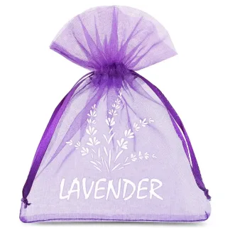 10 St. Organzabeutel 10 x 13 cm - dunkelviolett mit Druck (Lavendel)