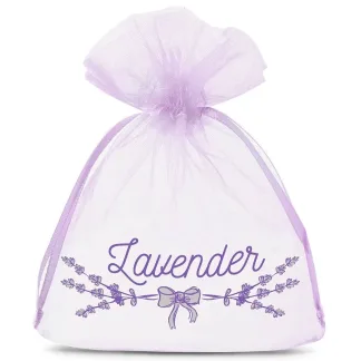 10 St. Organzabeutel 10 x 13 cm - lila mit Druck (Lavendel)