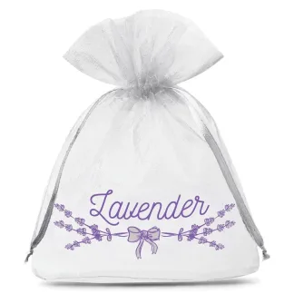 10 St. Organzabeutel 10 x 13 cm - weiß mit Druck (Lavendel)
