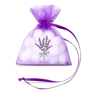 10 St. Organzabeutel 7 x 9 cm - dunkelviolett mit Druck Lavendel