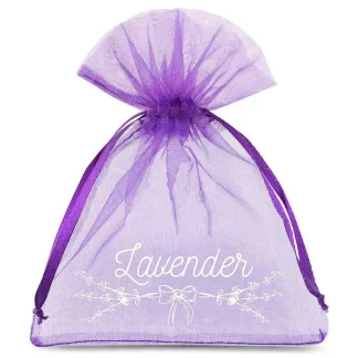 10 St. Organzabeutel 9 x 12 cm - dunkelviolett mit Druck (Lavendel) 2