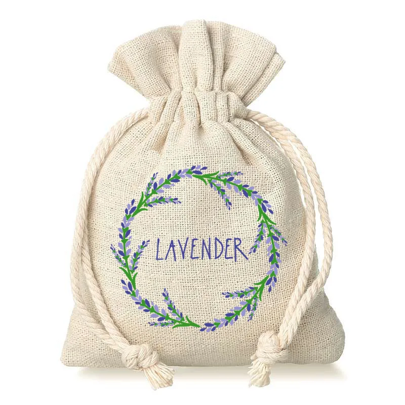 10 Stk. Säckchen à la Leinen, 10 x 13 cm mit Aufdruck, Lavendel