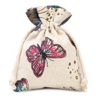 3 St. Säckchen à la Leinen mit Druck 12 x 15 cm - naturfarbe / Schmetterling