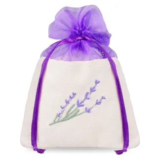 Organzasäckchen mit Baumwolle 10x13 cm - 5er-Set - Lavendelduft trifft Stickeleganz
