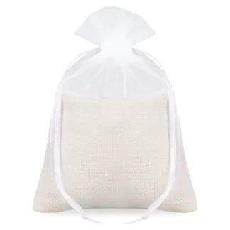 Leinenoptik Säckchen mit Organza 15x20 cm - Natürliche Eleganz in zarter Form (10 Stück)
