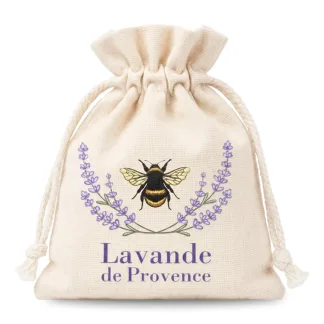 10 Stk. Lavendel Baumwollsäckchen 9 x 12 cm, natur, mit Aufdruck "Lavande de Provence"