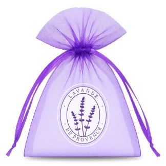 10 Stk. Organzabeutel für Lavendel 9 x 12 cm, dunkelviolett mit Aufdruck "Lavande de Provence"