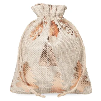 Jutesäckchen mit Weihnachtsbaum-Motiv - 12x15 cm, 10 Stück - rustikale Eleganz für festliche Geschenkverpackungen