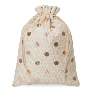 Geschenksäckchen in Jute-Optik 15x20 cm mit goldenen Punkten - rustikale Geschenkverpackung mit Stil