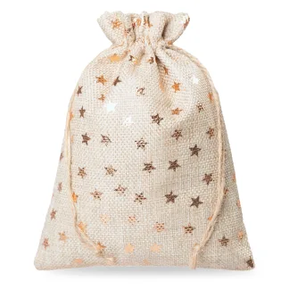 5 Jutebeutel 15x20 cm - mit goldenen Sternen - ideal für Weihnachten & Geschenke