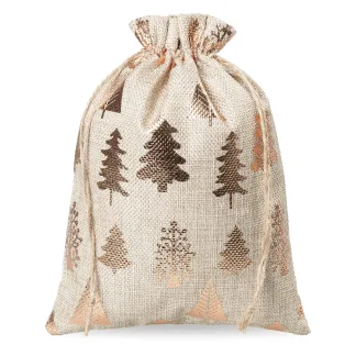 Set aus 5 Jute-Säckchen 18x24 cm mit Weihnachtsbaum-Motiv - stilvolle Geschenkverpackung für Weihnachten