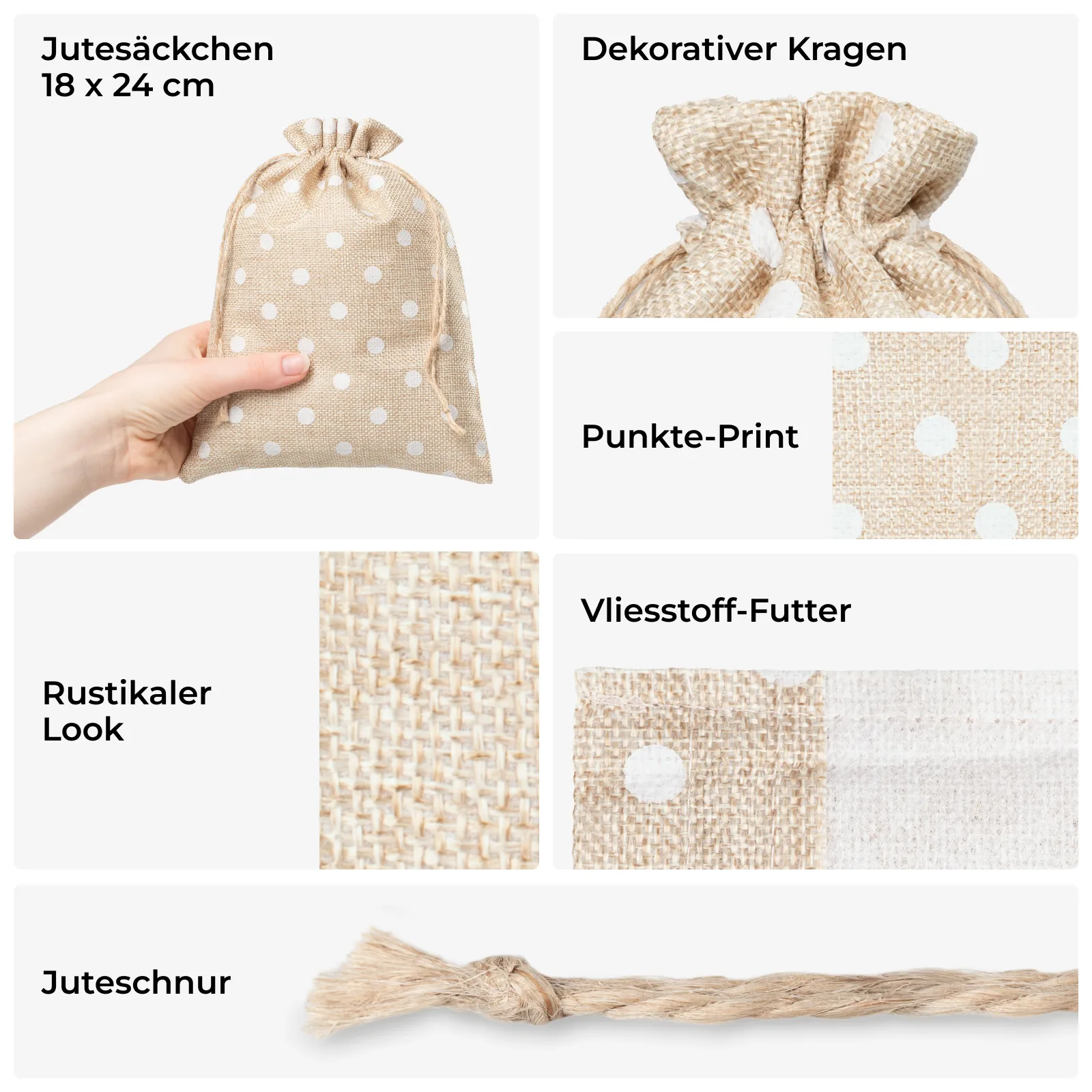 5 Jutebeutel 18x24 cm - rustikale Geschenkverpackung mit weißen Punkten – Bild 2