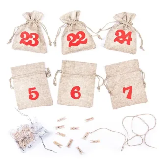 1 Stk. Adventskalender Jutebeutel 11 x 14 cm - Naturfarbe + rote Zahlen