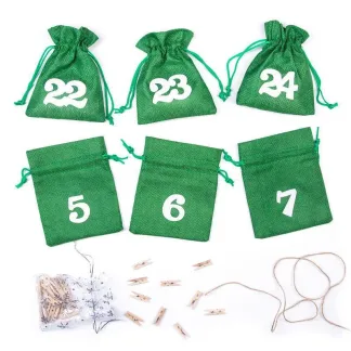 1 Stk. Adventskalender Jutesäckchen 12 x 15 cm - grüne + weiße Zahlen