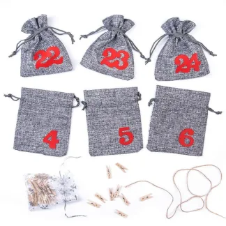 1 Stk. Adventskalender Jutesäckchen 12x15 - graue + rote Zahlen