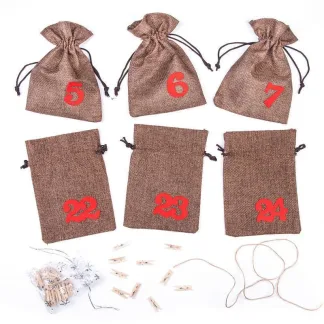 1 Stk. Adventskalender Jutesäckchen 13 x 18 cm - natur-dunkel + rote Zahlen