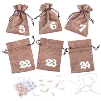 1 Stk. Adventskalender Jutesäckchen 13 x 18 cm - naturdunkel + weiße Zahlen