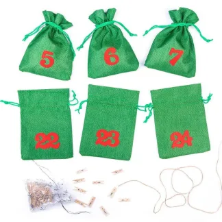 1 Stk. Adventskalender Jutesäckchen 13 x 18 - grüne + rote zahlen