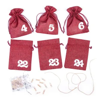 1 Stk. Adventskalender Jutesäckchen 13 x 18 cm - dunkelrot + weiße Zahlen